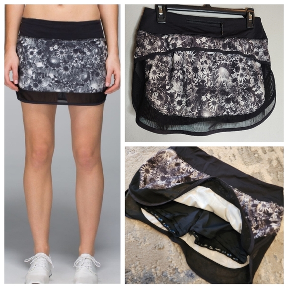 Lululemon Hotty Hot Skort Skirt Pull on Black grey floral size 6 - Picture 1 of 16